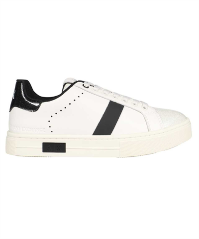 Armani Exchange Logo-embellished Leather Sneakers In White