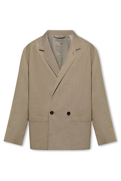 Lemaire Double-breasted Mélange Twill Blazer In Beige