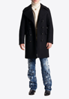 Dsquared2 Black Coat With Double-breasted Fastening And Branded Buttons In Wool Man In Black