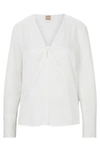 Hugo Boss Regular-fit Blouse In Stretch Silk With Twist Front In White