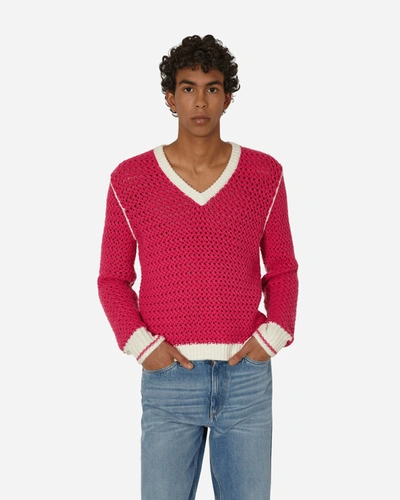 Stockholm Surfboard Club Knitted V-neck Sweater Fluo In Pink