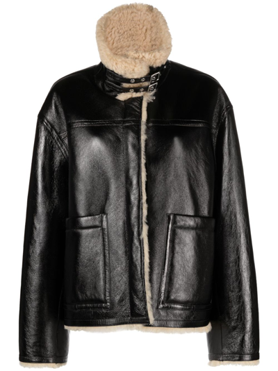 Remain Shearling-collar Leather Jacket In Black