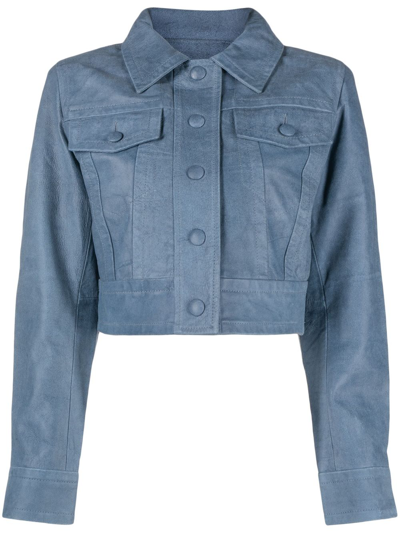 Stand Studio Womens Washed Indigo Elleen Spread-collar Cropped Leather Jacket In Blue