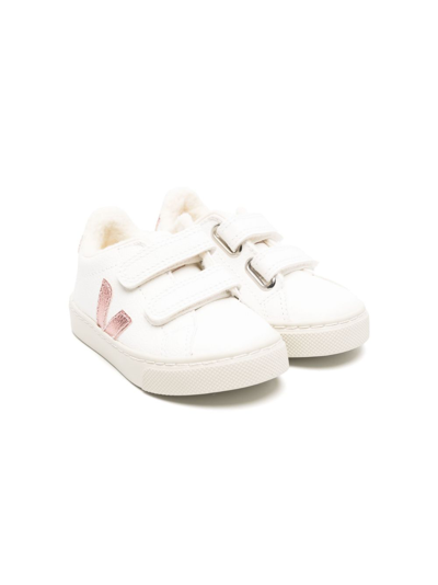 Veja Kids' Esplar Touch-strap Leather Trainers In White