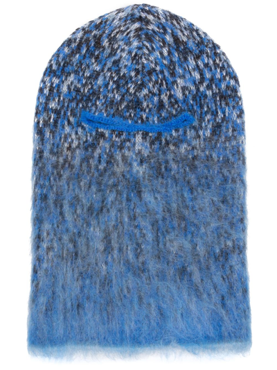 Off-white 斑点针织马海毛混纺巴拉克拉瓦帽 In Blue