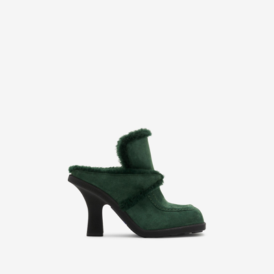 Burberry Highland Shearling-trim Suede Mules In Vine