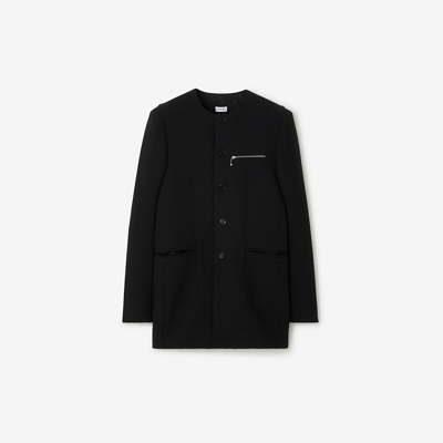 Burberry Collarless Tailored Wool Jacket In Black