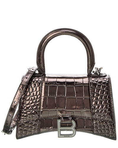Balenciaga Hourglass Xs Metallic Croc-embossed Top-handle Bag In Gold