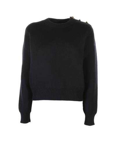 Bottega Veneta Wool Jumper With Metal Knot Buttons In Abyss Blue