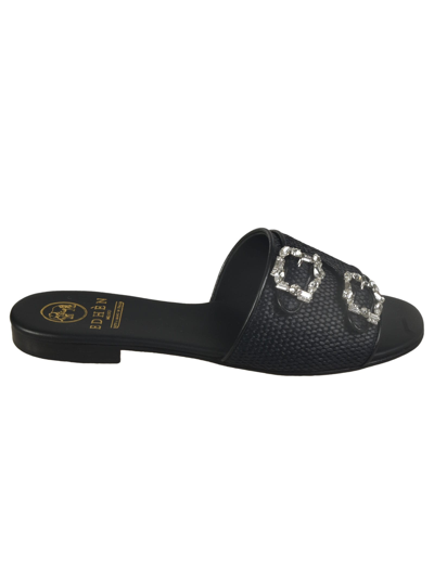 Edhen Milano Double-buckle Flat Sandals In Black