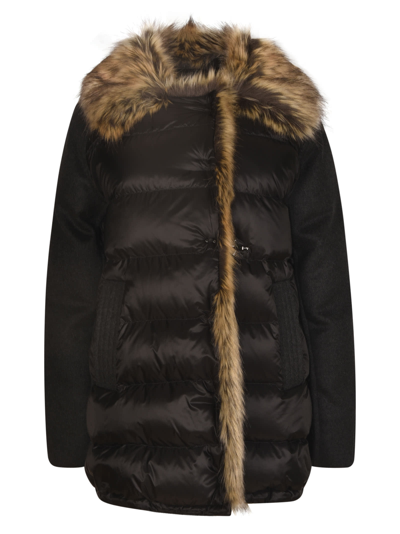 Fay Fur Detailed Padded Jacket In Brown