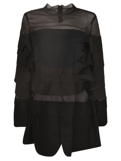 Sacai Ruffled Short Dress In Nero