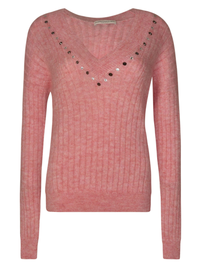 Alessandra Rich Mohair Knit V-neck Jumper In Pink Mélange