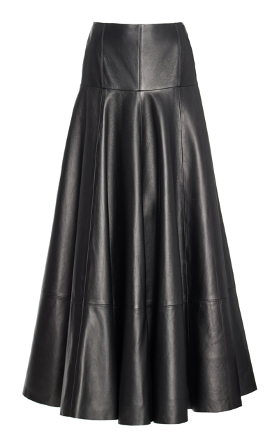 Brandon Maxwell The Skyla Leather Maxi Skirt In Black