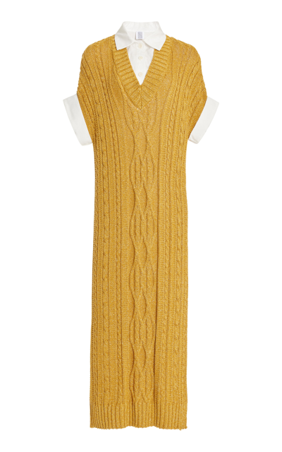 Rosie Assoulin Lurex Cable-knit Midi Jumper Dress In Gold