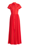 Brandon Maxwell The Meghan Pleated Cotton Poplin Maxi Shirt Dress In Red