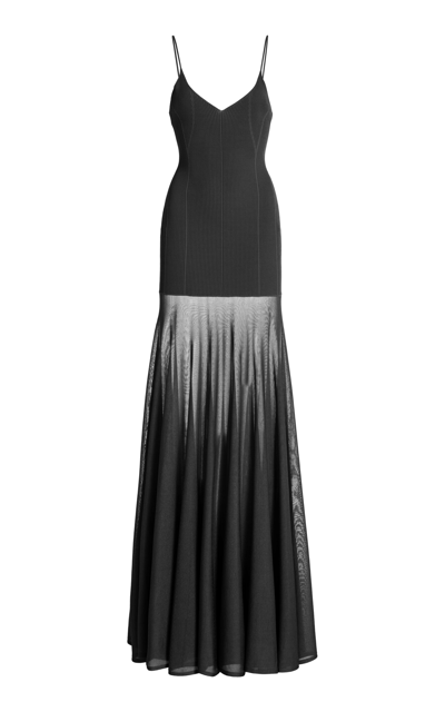 Brandon Maxwell The Katya Sheer Knit Maxi Dress In Black