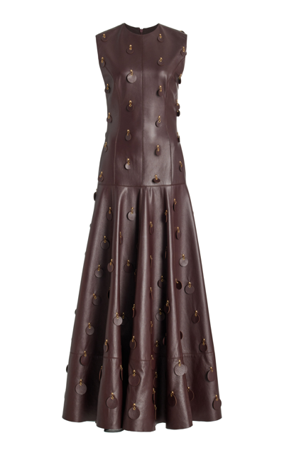 Brandon Maxwell The Catarina Embellished Leather Maxi Dress In Burgundy |  ModeSens