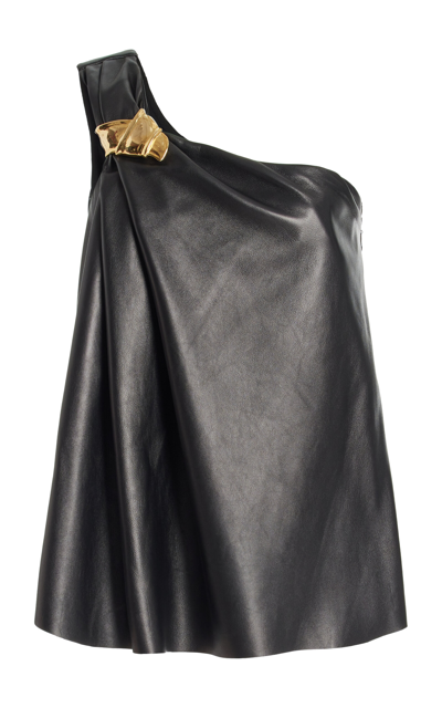 Brandon Maxwell The Delia Draped Leather Top In Black