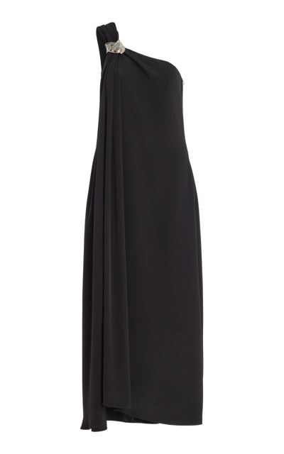 Brandon Maxwell The Mae Draped Hardware-detailed Silk Maxi Dress In Black