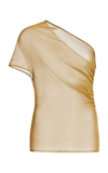 Brandon Maxwell The Leah Asymmetric Sheer Knit Top In Gold