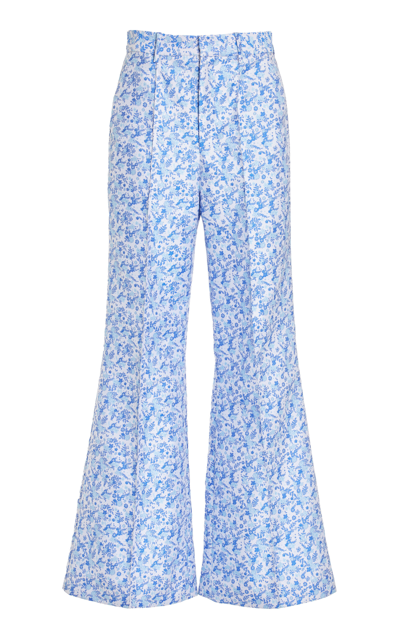 Rosie Assoulin Paneled And Piped Floral Flare Pants In Blue