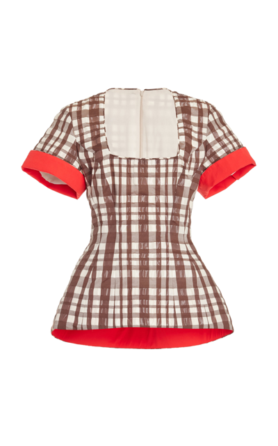 Rosie Assoulin Hourglass Checked Peplum Top In Plaid