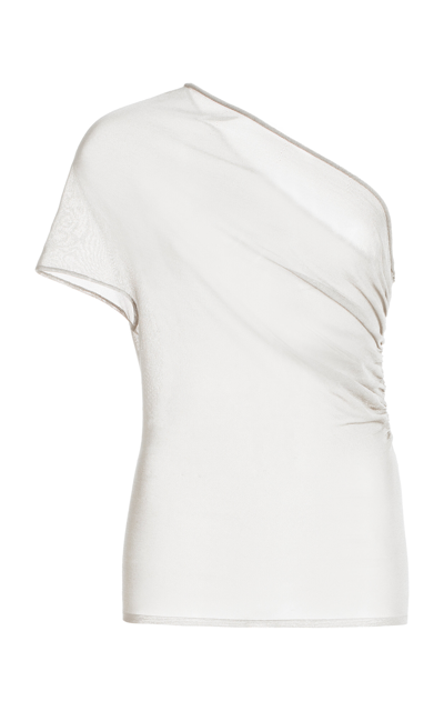 Brandon Maxwell The Leah Asymmetric Sheer Knit Top In Ivory