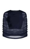 Brandon Maxwell The Lyra Ruched Sheer Knit Top In Navy