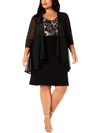 Connected Apparel Plus Womens Metallic Sheer Cocktail Dress In Gold