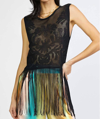 Current Air Tay Crochet Fringe Top In Black In Black