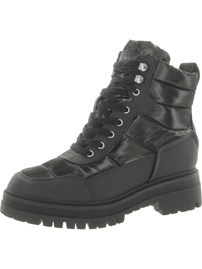 Nine West Obri 2 Womens Faux Leather Ankle Combat & Lace-up Boots In Black Multi