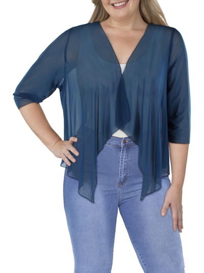 Connected Apparel Womens Knit Asymmetric Bolero In Blue