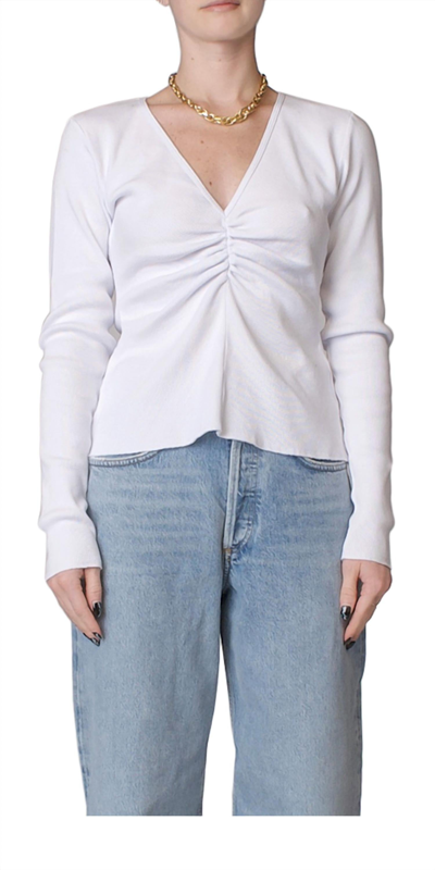 Maison Margiela Ruched Long Sleeve Top In White
