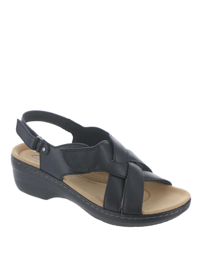 Clarks Merliah Echo Womens Faux Leather Cushioned Footbed Wedge Sandals In Black