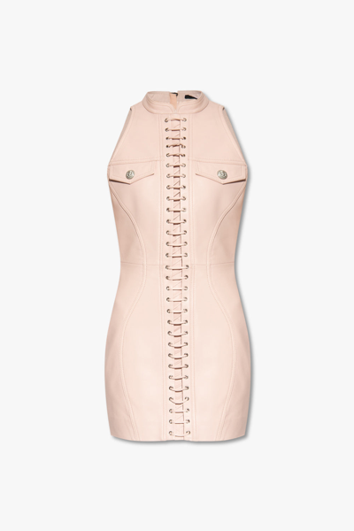 Balmain 2-pocket Lace-up Front Leather Mini Dress In New
