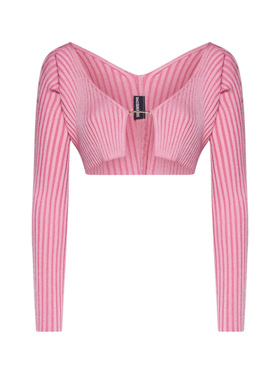 Jacquemus La Maille Pralù Longue Logo Cardigan In Pink