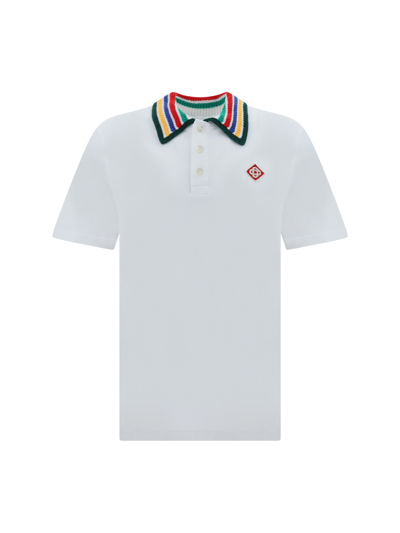 Casablanca Knitted-collar Organic-cotton Polo-shirt In Bright White