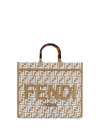 Fendi Raffia Shopper Bag With White Tapestry Fabric Ff Motif In Nat/bco/miele Sc/os