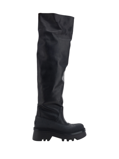 Chloé Leather Knee-high Boots With Tank Sole In Black