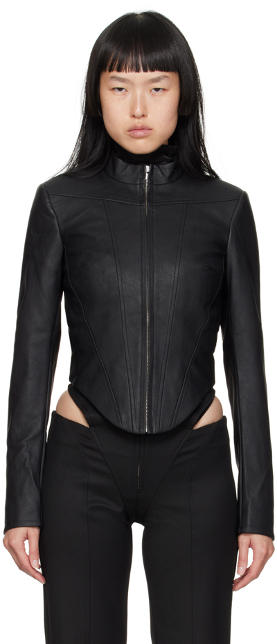 Misbhv Corset Faux-leather Biker Jacket In Black