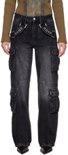 MISBHV BLACK HARNESS STRAP DENIM CARGO PANTS