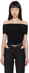 Misbhv Fitted Off-the-shoulder Textured Corset Top In Black
