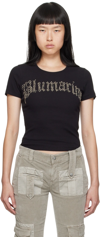 Blumarine Logo Studded Slim Fit Knit T-shirt In Black