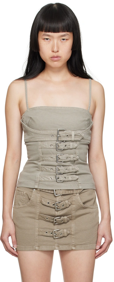 Blumarine Gray Pin-buckle Denim Tank Top In N0802 Mushroom