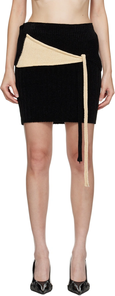 Ottolinger Black Self-tie Miniskirt In Black/cream