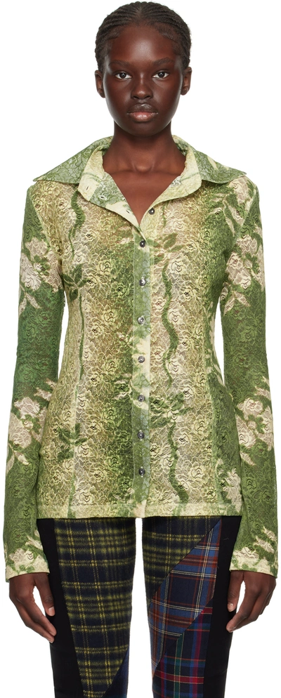 Rave Review Green Rosa Shirt In Green/beige Flower