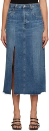 CITIZENS OF HUMANITY BLUE RAIAN SPLICE REWORK DENIM MIDI SKIRT