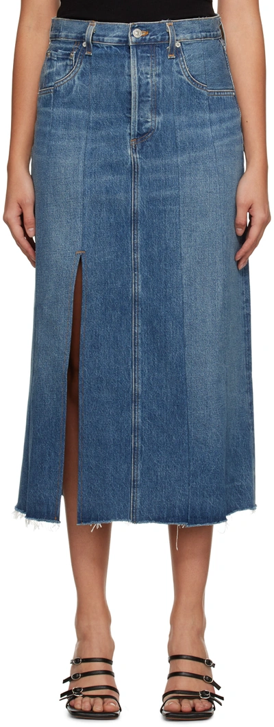 Citizens Of Humanity Blue Raian Splice Rework Denim Midi Skirt In Veranda (dk Ind)