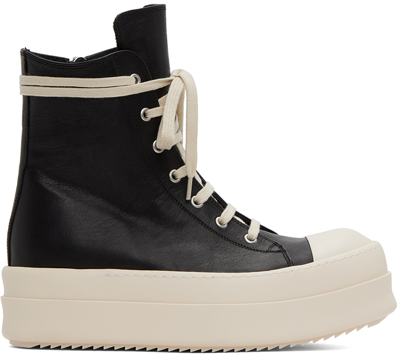 Rick Owens Mega Bumper Sneak Sneakers In Black Leather In 911 Black/milk/milk